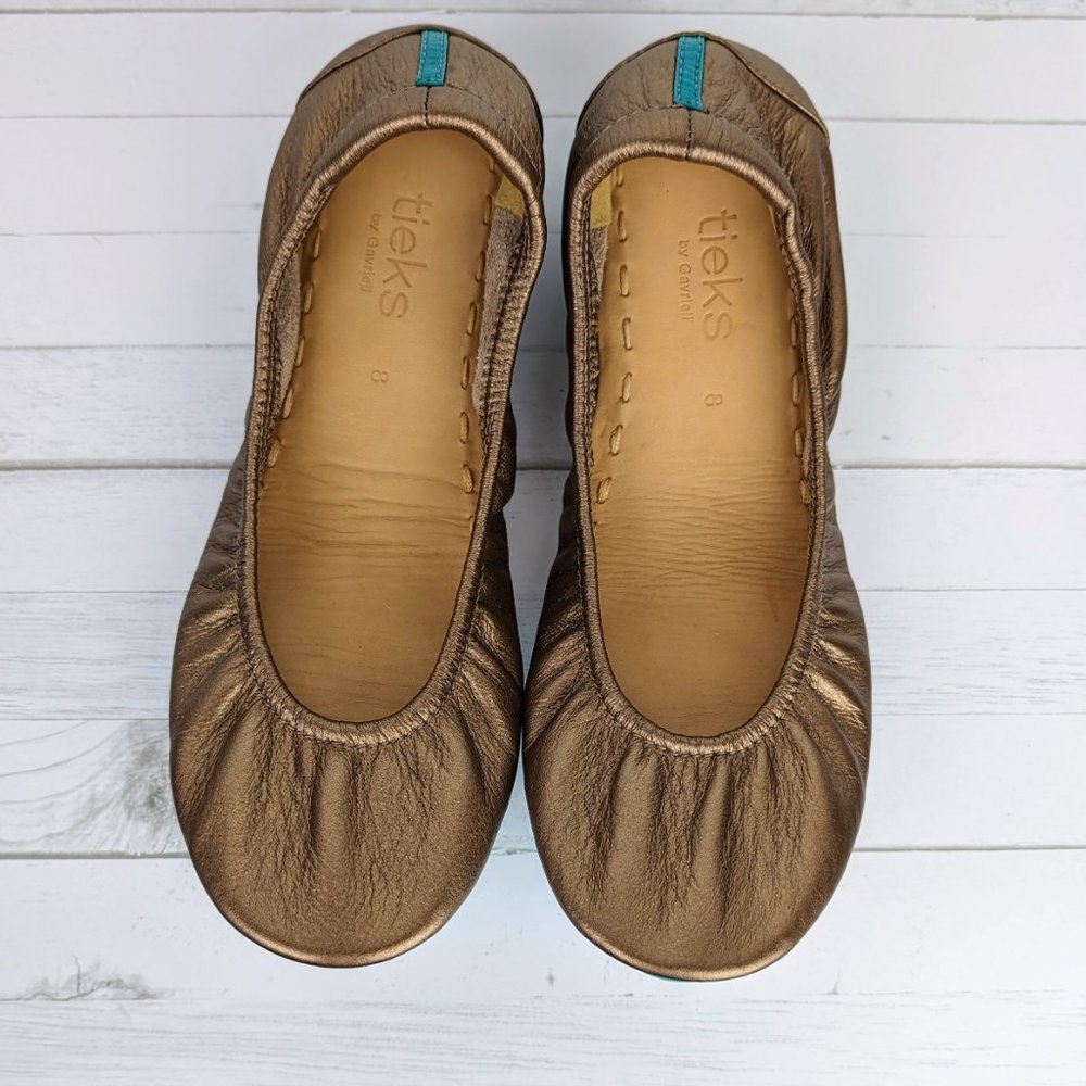 Tieks Metallic Bronze Gold Leather Foldable Ballet Flats - 8